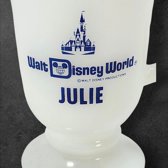 Vintage © Walt Disney World Productions Julie Milk Glass Pedestal Mug Blue White - Picture 4 of 9